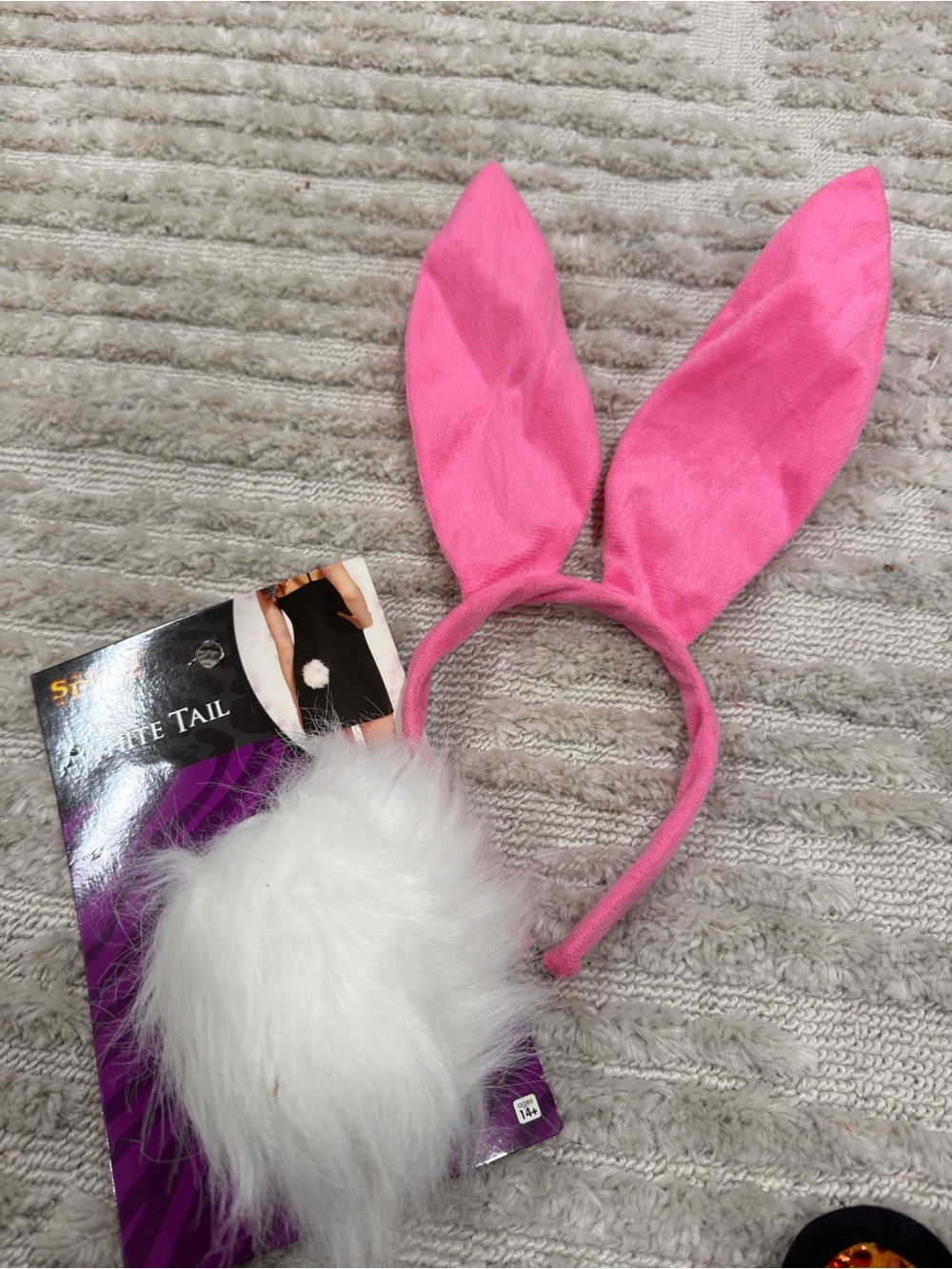 Pink Bunny Ear Headband with White Faux Tail